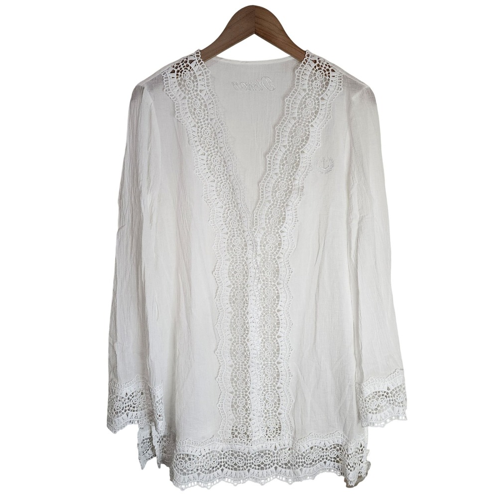 Dixxon Tunic Top Women's Small‎ Medium Lace V-Neck Pop Over White NWT